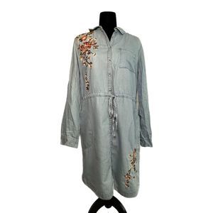 ANA Jean Dress with Embroidered Flowers, Medium, NWT